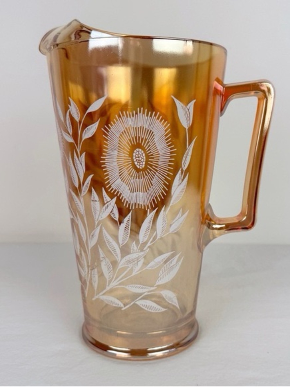 Vintage Jeanette Cosmos Marigold Carnival Glass 48oz Pitcher - Home Dining